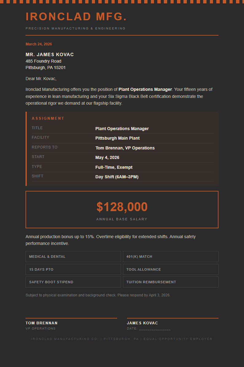 Industrial raw job offer letter